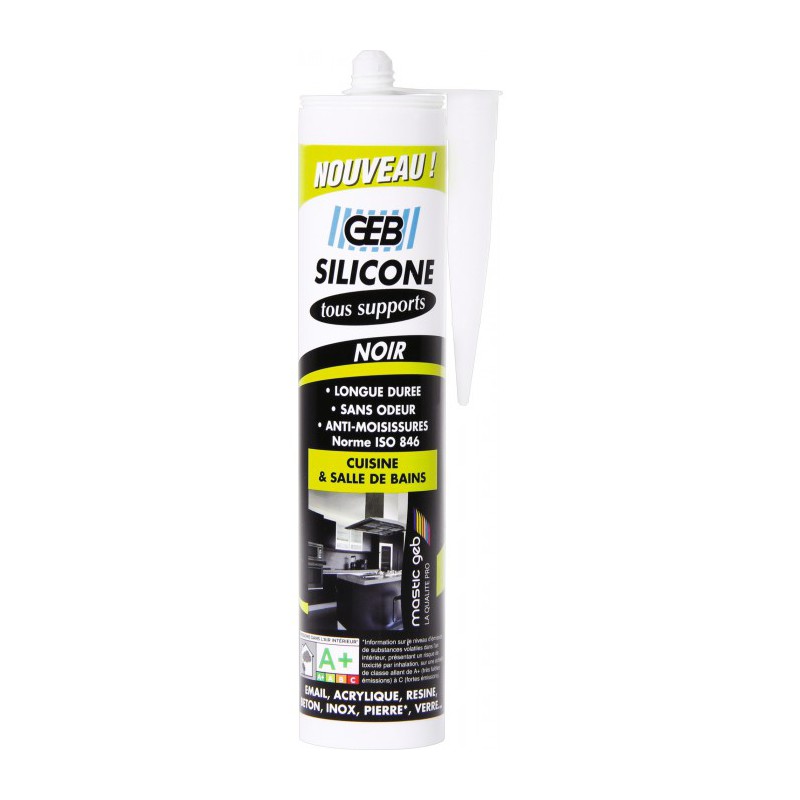 Mastic silicone pour joint sur tous supports sanitaires Cartouche - 280 ml - Noir - Mastic sanitaire - BR-043118