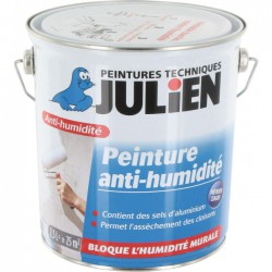 Peinture anti-humidité avec sels d'aluminium - 2.5 L - Blanc - Satin - JULIEN - Traitement humidité - salpêtre - BR-113573