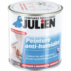 Peinture anti-humidité avec sels d'aluminium - 0.5 L - Blanc - Satin - JULIEN - Traitement humidité - salpêtre - BR-113581