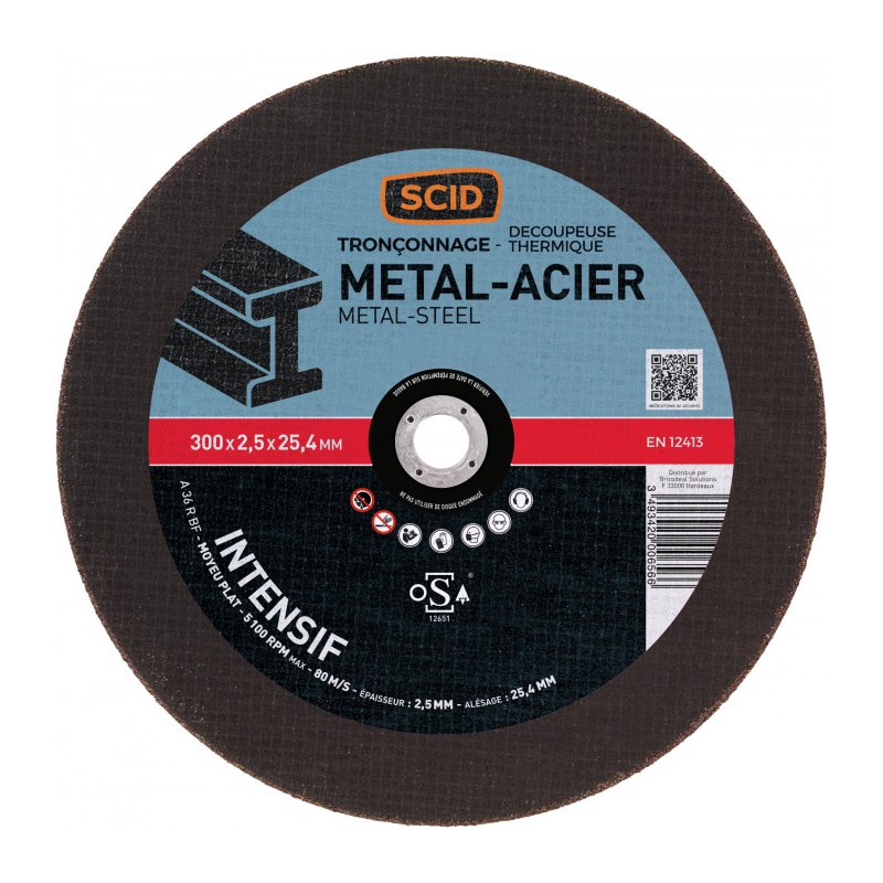 Disque abrasif à  moyeu plat métaux ⌀ 300mm x 2.5 mm - alésage 25.4 mm - SCID - Disque - BR-869851