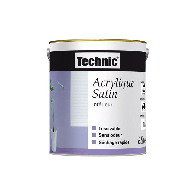 Peinture acrylique - satin - jaune soleil - 0.5 L - TECHNIC - Peintures - DE-124297