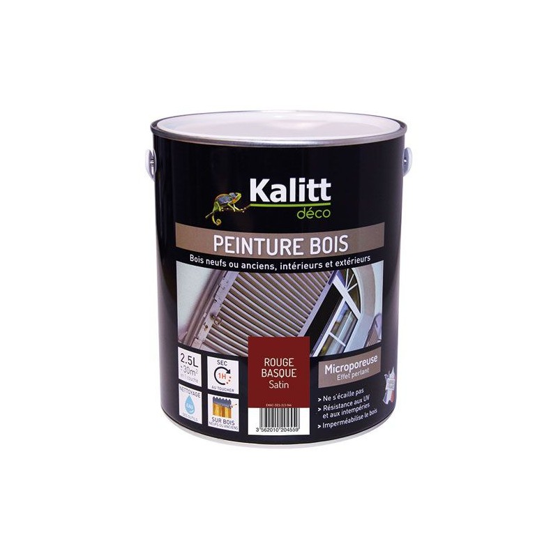 Peinture bois - Microporeuse - Satin - Rouge basque - 2.5 L - KALITT - Peintures - DE-391920