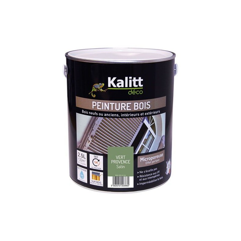 Peinture bois - Microporeuse - Satin - Vert provence - 2.5 L - KALITT - Peintures - DE-368464