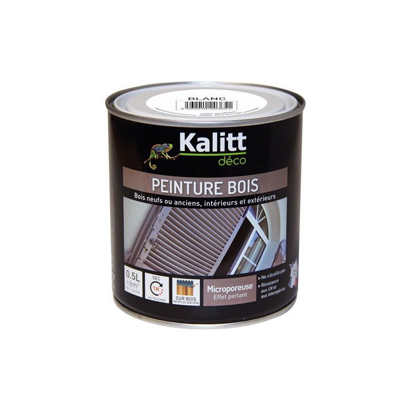 Peinture bois - Microporeuse - Satin - Blanc - 0.5 L - KALITT - Peintures - DE-368373