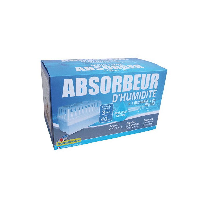 Absorbeur d'humidité + 1 recharge 1 Kg - 40 mÂ² - Entretien salle de bain - DE-362830