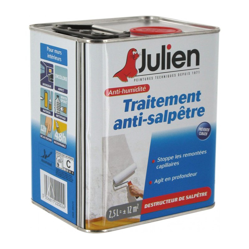 Traitement anti-salpêtre incolore - 2.5 L - JULIEN - Traitement humidité - salpêtre - BR-726605