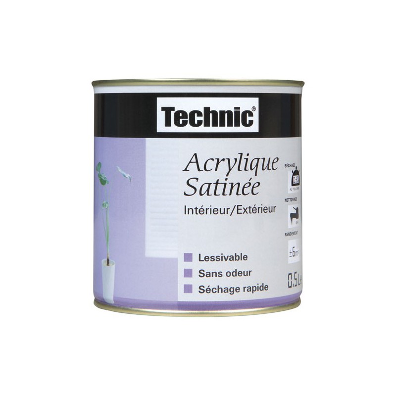 Peinture acrylique satinée - 0.5 L - chocolat - TECHNIC - Peintures - DE-425348