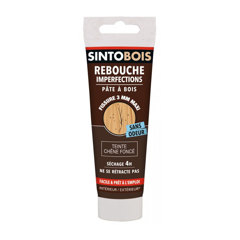 Pâte à bois pour reboucher imperfections et fissures - Chêne foncé - 80 Grs - SINTO - Réparation et rénovation du bois - BR-... Pâte à bois pour reboucher imperfections et fissures - Chêne foncé - 80 Grs - SINTO - Réparation et rénovation du bois - BR-...
