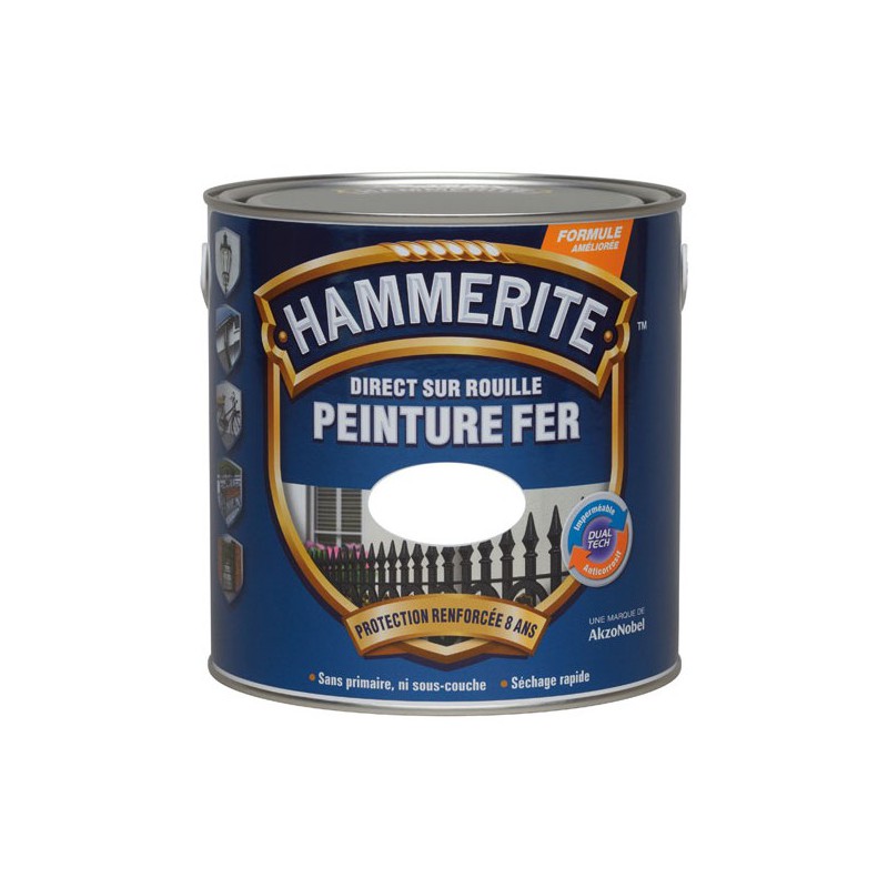 Peinture Fer brillant - Direct sur rouille - 2.5 L - Blanc - HAMMERITE - Peintures - DE-813980