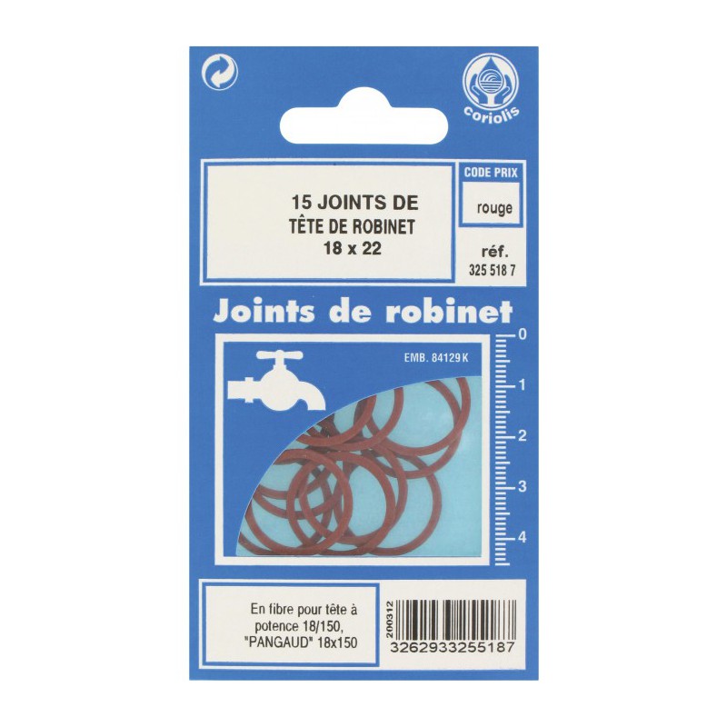 Joint en fibre pour tête de robinet - ⌀18 x 22 mm - Lot de 18 - GRIPP - Joint fibre de tête de robinet - BR-547964