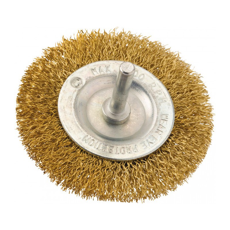 Brosse circulaire acier laitonnée ondulé sur tige - 75 mm - SCID - Bande et patin abrasif - BR-242444