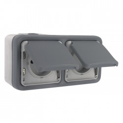 Double prise de courant avec terre Plexo apparent horizontal - Gris - LEGRAND - Prises - BR-404156