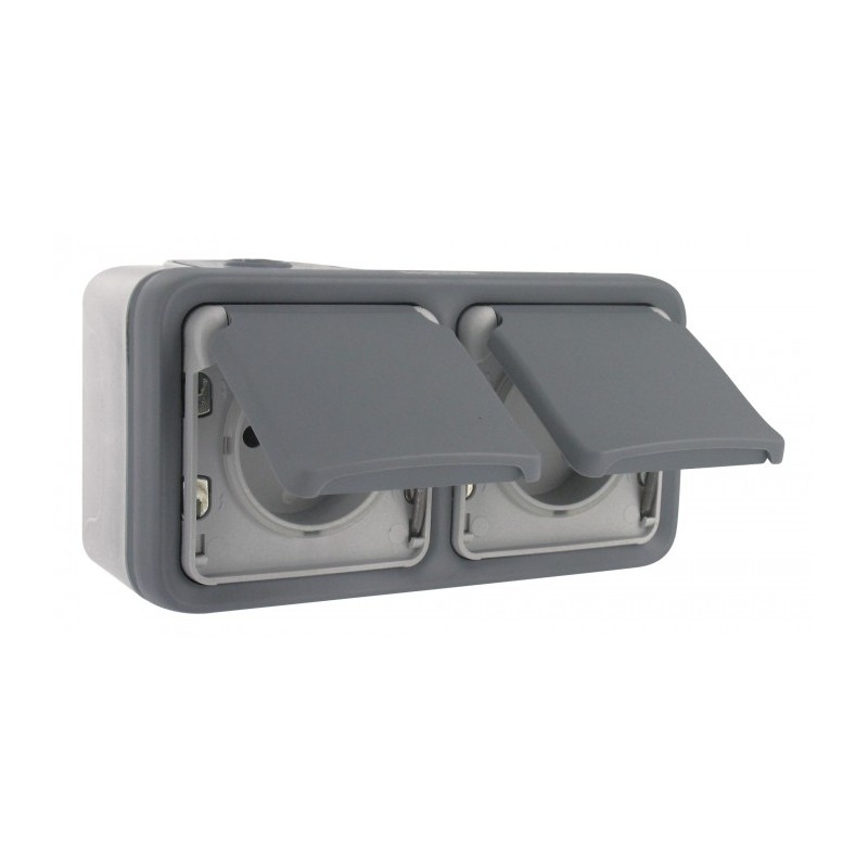 Double prise de courant avec terre Plexo apparent horizontal - Gris - LEGRAND - Prises - BR-404156