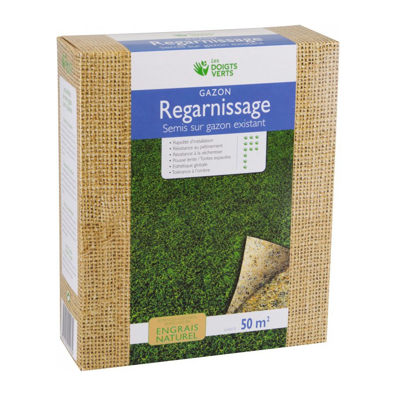 Gazon regarnissage - 50 mÂ² - 0.5 Kg - LES DOIGTS VERTS - Gazon et pelouse - BR-817434