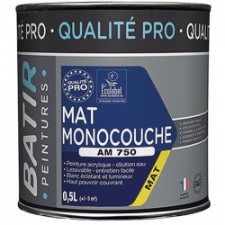 Peinture monocouche - Aspect Mat - Blanc - 0.5 L - BATIR - Peintures - BR-750569