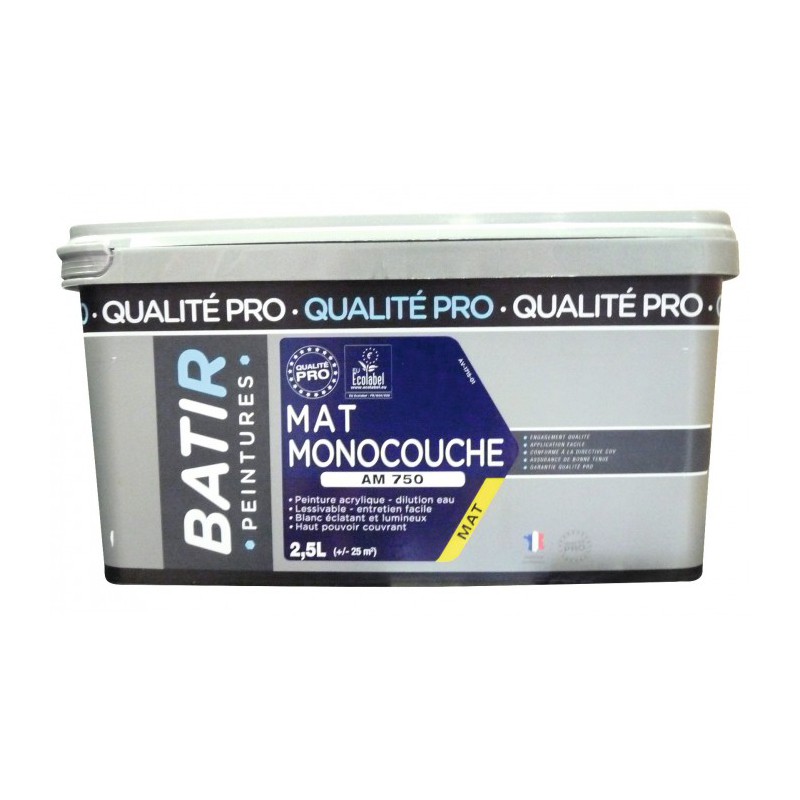 Peinture monocouche - Aspect Mat - Blanc - 2.5 L - BATIR - Peintures - BR-750475