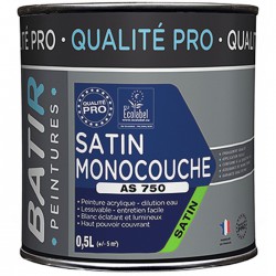 Peinture monocouche - Aspect Mat - Satiné - 0.5 L - BATIR - Peintures - BR-750570