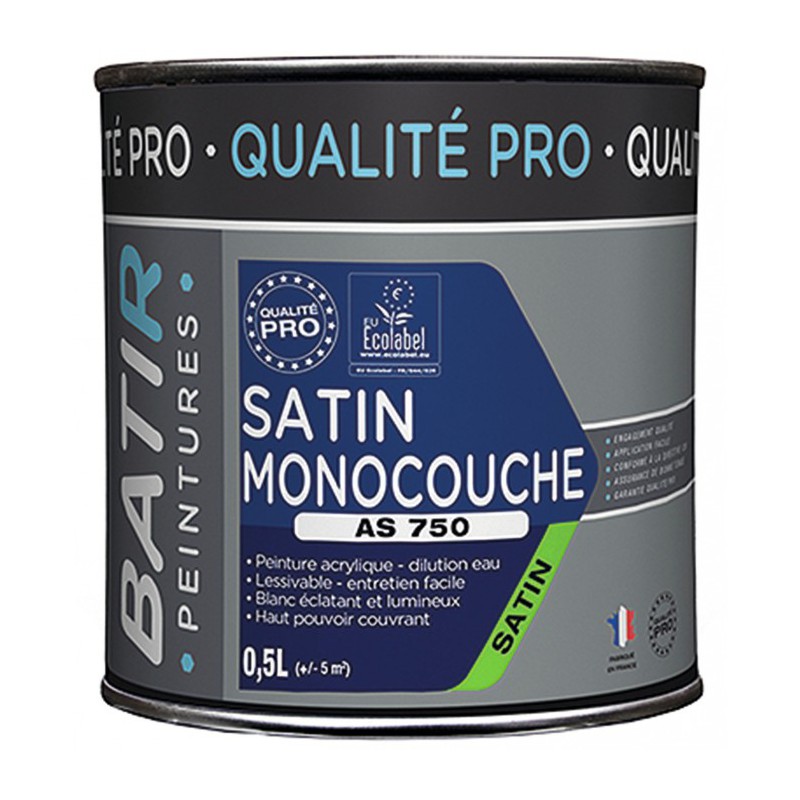 Peinture monocouche - Aspect Mat - Satiné - 0.5 L - BATIR - Peintures - BR-750570