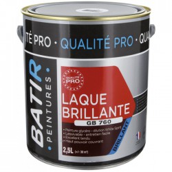 Peinture laque - Blanc - Glycéro - 2.5 L - Aspect brillant - BATIR - Peintures - BR-750566