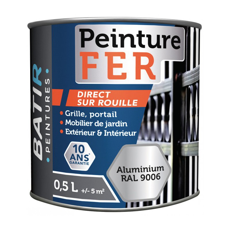 Peinture fer - Brillant - Aluminium - 0.5 L - BATIR - Peintures - BR-752500