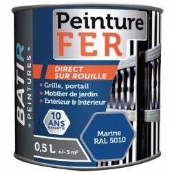 Peinture fer - Brillant - Marine - 0.5 L - BATIR - Peintures - BR-752505