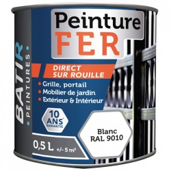 Peinture fer - Satiné - Blanc - 0.5 L - BATIR - Peintures - BR-752515