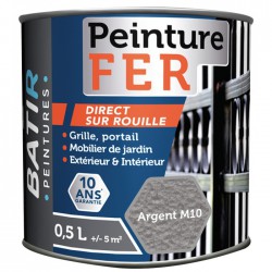 Peinture fer - Martelé - Argent - 0.5 L - BATIR - Peintures - BR-752508