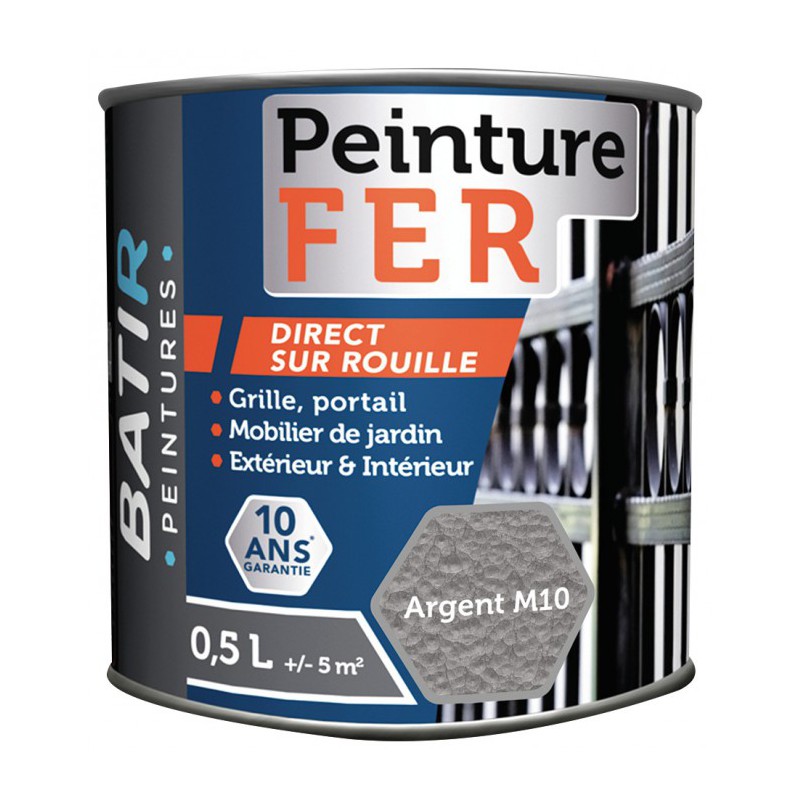 Peinture fer - Martelé - Argent - 0.5 L - BATIR - Peintures - BR-752508