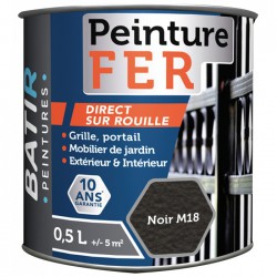 Peinture fer - Martelé - Noir - 0.5 L - BATIR - Peintures - BR-752512