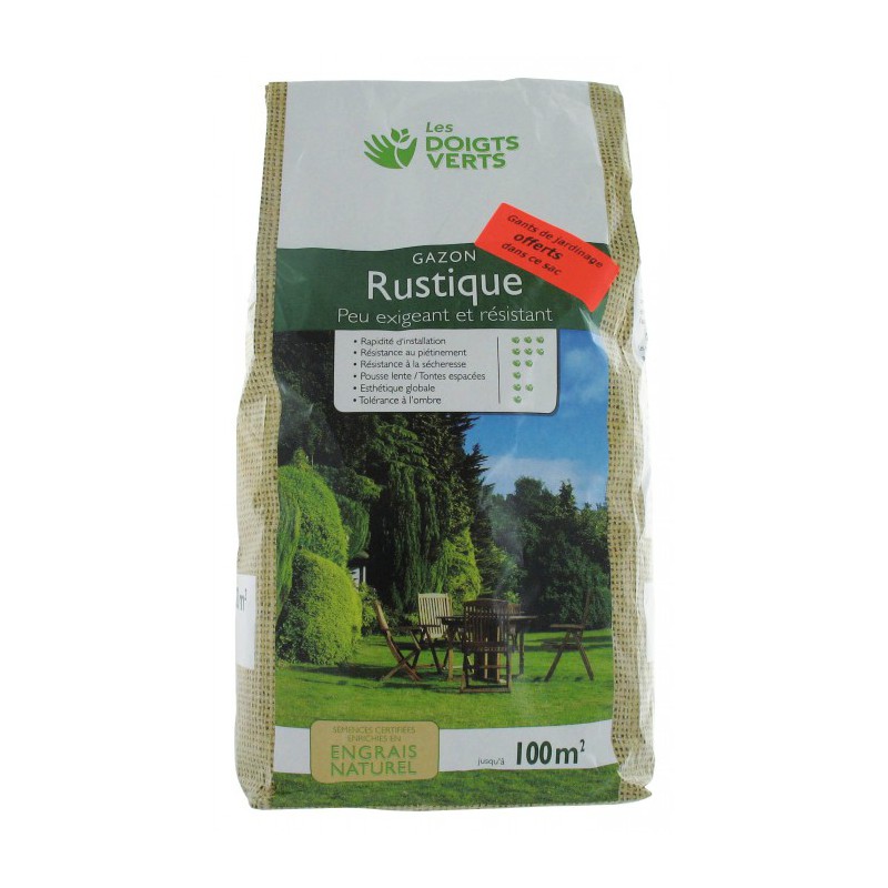 Gazon rustique - 3 Kg - 100 mÂ² - LES DOIGTS VERTS - Gazon et pelouse - BR-817732