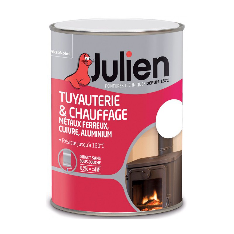 Peinture Tuyauterie et chauffage - Blanc Brillant - 250 ml - JULIEN - Peintures - BR-450125