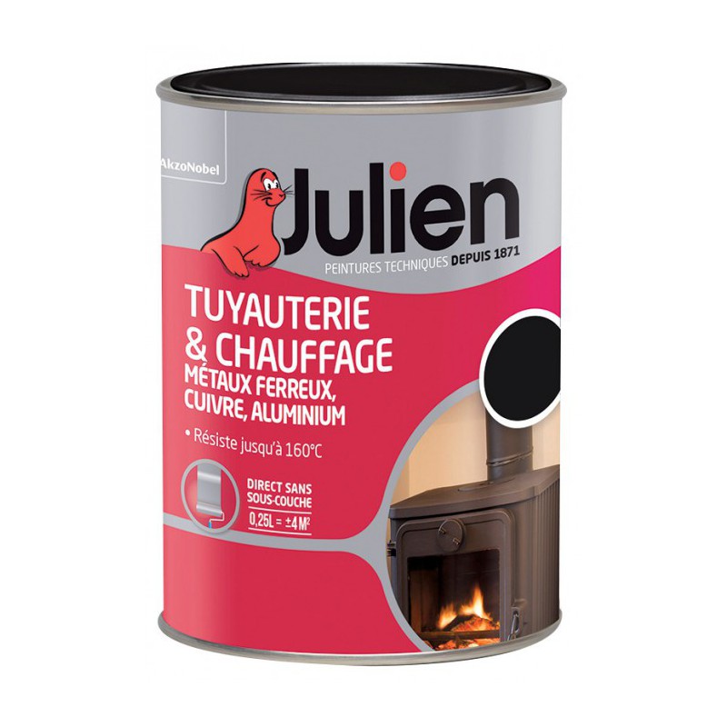 Peinture Tuyauterie et chauffage - Noir Brillant - 250 ml - JULIEN - Peintures - BR-450123