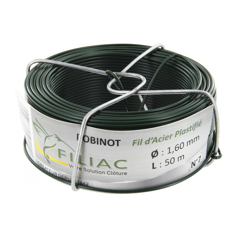 Bobinots fil attache - Acier galvanisé plastifié - Vert - 50 M * 1.6 mm - FILIAC - Fils d'attache grillage - BR-419566