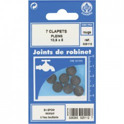 Joint clapet plein pour robinet - Néoprène - 5 x 10.6 mm - Sachet de 7 - GRIPP - Joint clapet plein - BR-547395