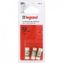 Cartouche domestique cylindrique - 16 A - 10.3 x 25.8 mm - Lot de 3 - LEGRAND - Fusibles - BR-826650