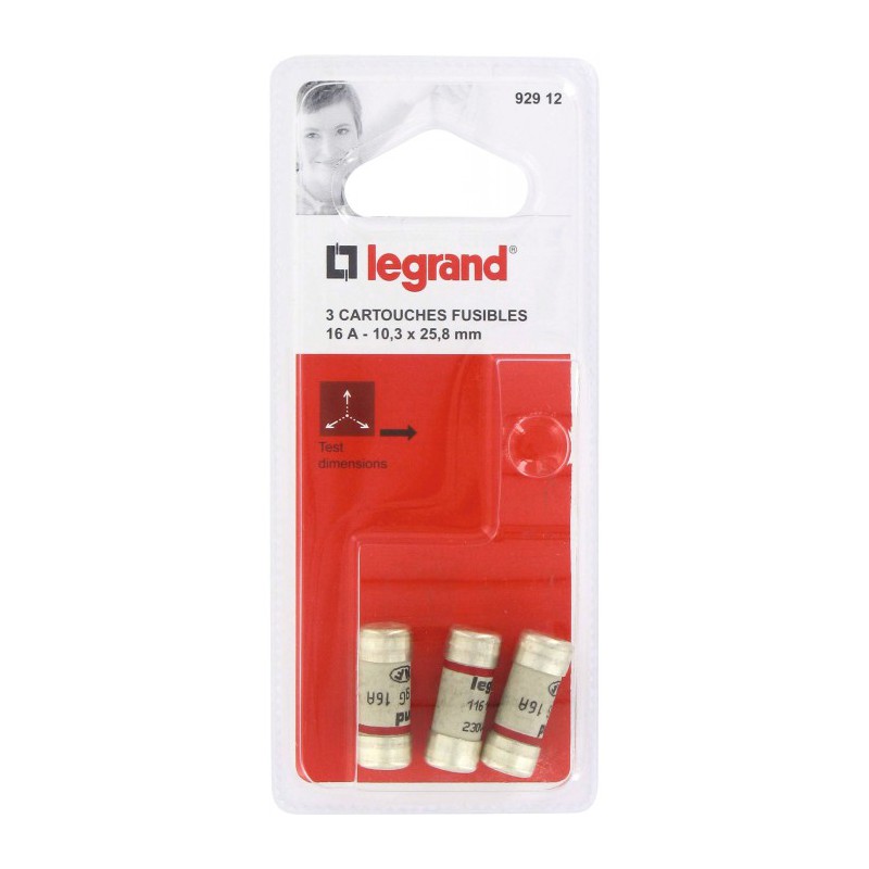 Cartouche domestique cylindrique - 16 A - 10.3 x 25.8 mm - Lot de 3 - LEGRAND - Fusibles - BR-826650