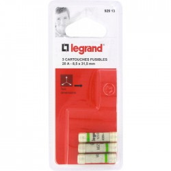 Cartouche domestique cylindrique - 20 A - 8.5 x 31.5 mm - Lot de 3 - LEGRAND - Fusibles - BR-826669