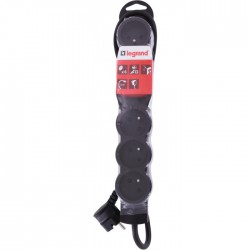 Rallonge 6 prises de courant - cordon 3 m - Noir - LEGRAND - Rallonges électriques - BR-131571