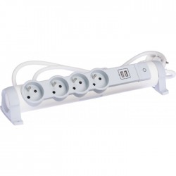 Rallonge 4 prises de courant + 2 chargeurs USB - Blanc et gris - LEGRAND - Multiprises et blocs parafoudre - BR-131573